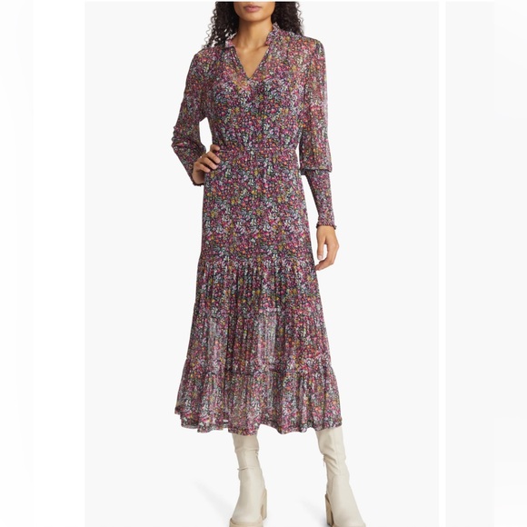 Steve Madden Dresses & Skirts - NWT STEVE MADDEN Floral Tiered Long Sleeve Midi Dress Size Small